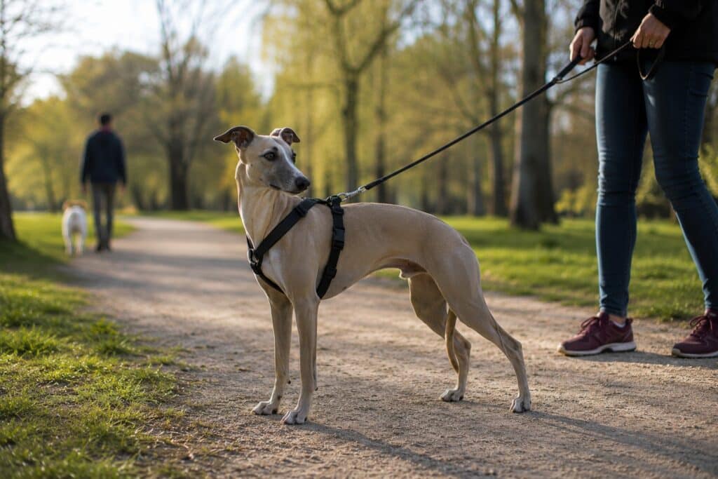 Promenade d'un chien au crépuscule