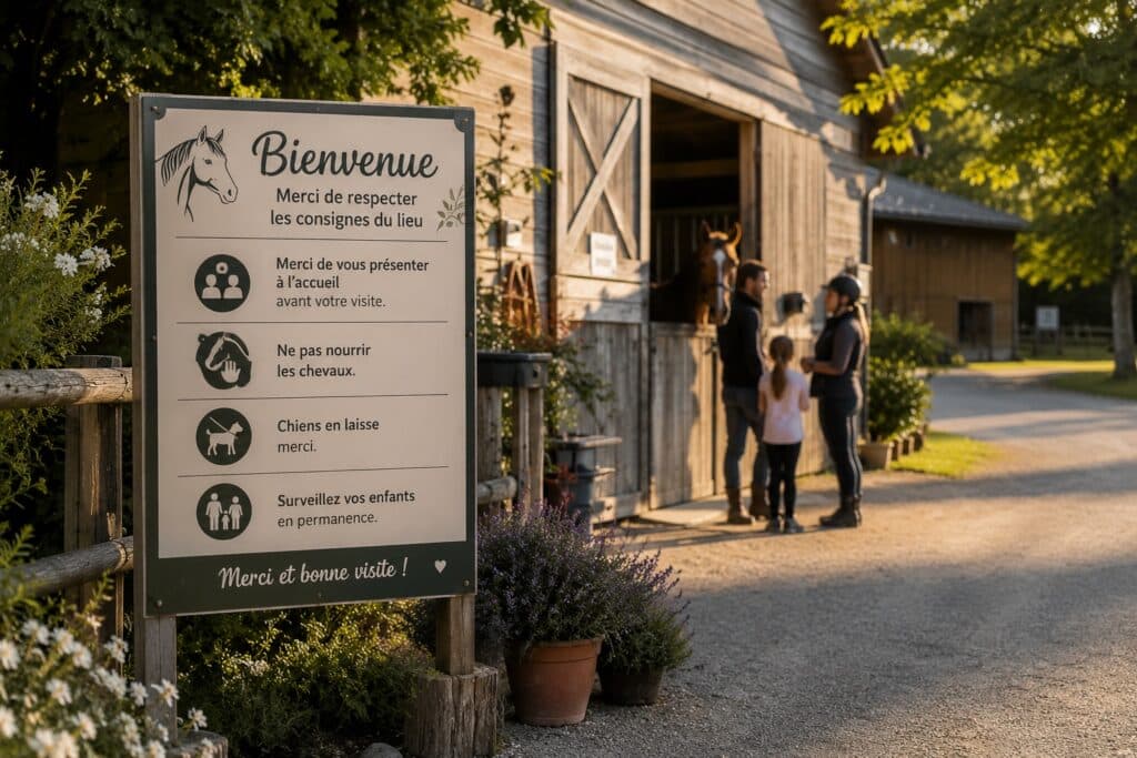 panneau d'acceuil dans l'écurie